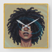 Afro Glow Wall Clock – Modern Black Art Quadratische Wanduhr (Vorderseite)