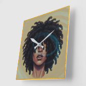 Afro Glow Wall Clock – Modern Black Art Quadratische Wanduhr (Winkel)