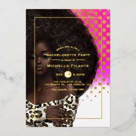Afro Gold Foil Junggeselinnen-Abschied Folieneinladung