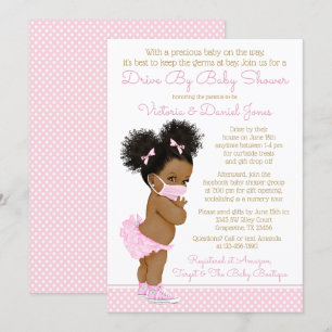 Afro-Haar-Baby-Mädchen mit Maske Drive-By-Baby-Par Einladung