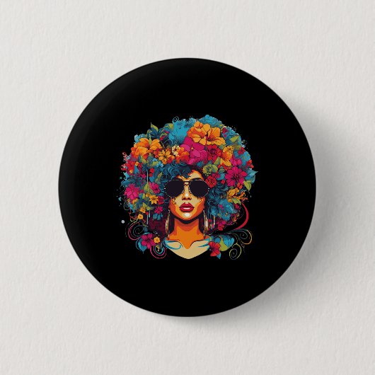 Afro-Haar Natürlich Schwarze Geschichte Stolz Schw Button (Vorderseite)