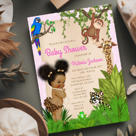 Afro Hair Baby Girl Safari Babydusche Einladung