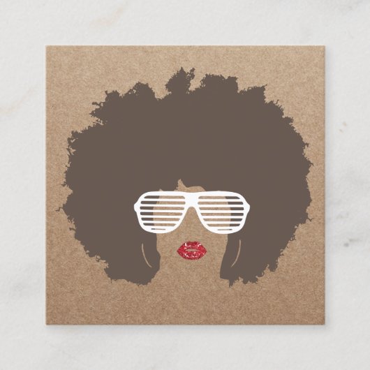 Afro Hair Beauty Girl Fashion Stylist Rustic Kraft Quadratische Visitenkarte (Vorderseite)