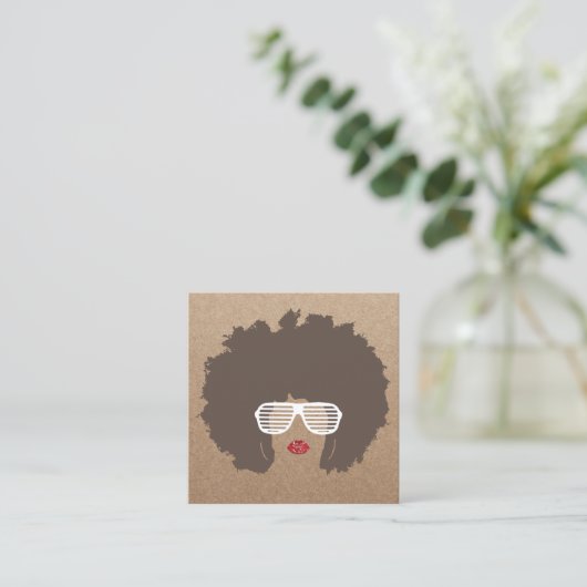 Afro Hair Beauty Girl Fashion Stylist Rustic Kraft Quadratische Visitenkarte (Stehend Vorderseite)
