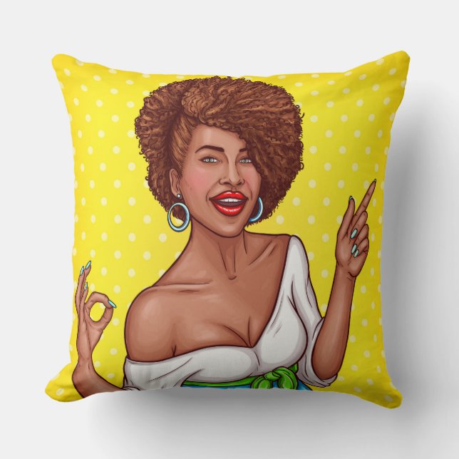 Afro Hair Black Woman Throw Kissen (Vorderseite)