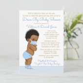 Afro Hair Boy mit Maskenantrieb mit Babydusche Einladung (Stehend Vorderseite)