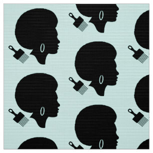AFRO HAIR FRAU SILHOUETTE MIT AFRO PICK MOTIF STOFF
