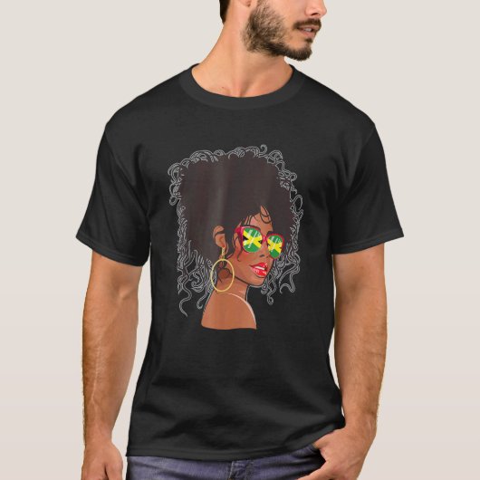 Afro Hair Jamaica Women Black Melanin Jamaican Fl T-Shirt (Vorderseite)
