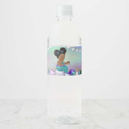 Afro Hair Jewel Mermaid Babydusche Wasserflaschenetikett (Vorderseite)