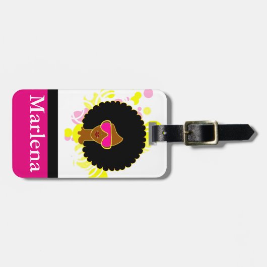 Afro Hair Pink Sonnenbrille auf Gepäckmarke Gepäckanhänger (Vorderseite horizontal)