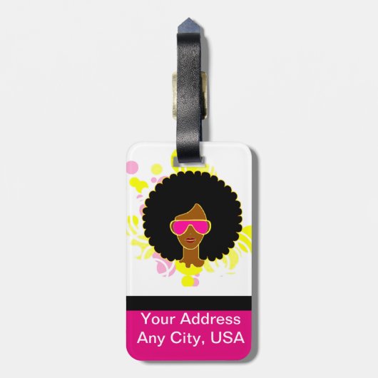 Afro Hair Pink Sonnenbrille auf Gepäckmarke Gepäckanhänger (Rückseite vertikal)