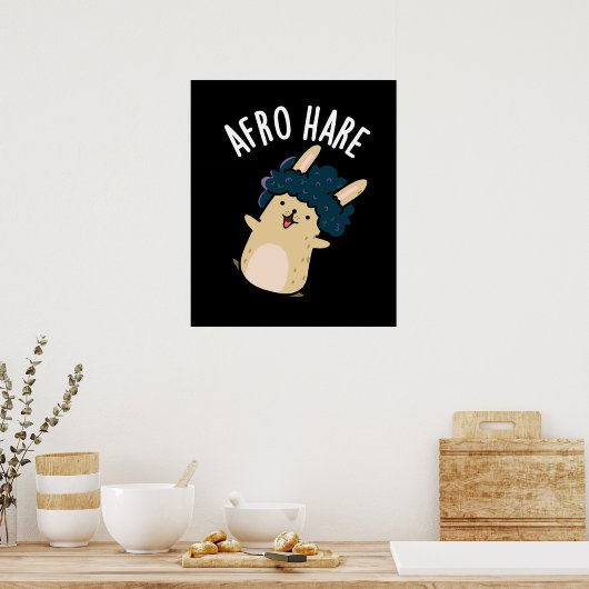 Afro Hare Funny Rabbit mit Afro Puck Dark BG Poster (Küche)