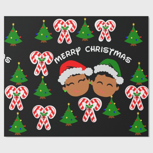 Afro Kinder Schwarzer Junge und Mädchen Zwillinge Geschenkpapier (Flach)