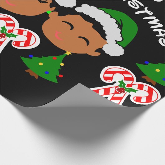 Afro Kinder Schwarzer Junge und Mädchen Zwillinge Geschenkpapier (Ecke)