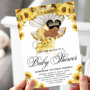 Afro-Mädchen-Sonnenblumen-Baby-Shower-Einladung Einladung