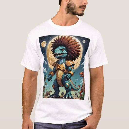 Afro Mecha Dinosaur Futuristic Fantasy Sci-Fi T-Sh T-Shirt (Vorderseite)
