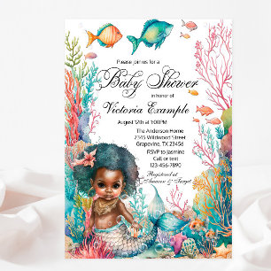Afro Meerjungfrau-Baby-Party Einladung