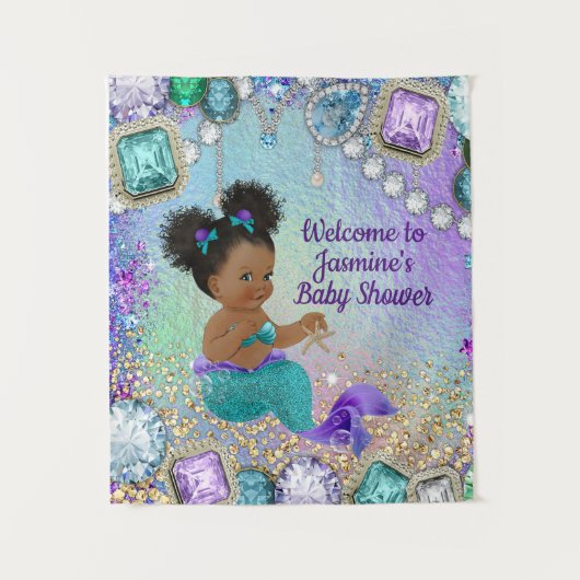 Afro Mermaid Baby Showbanner Wandteppich (Vorderseite)