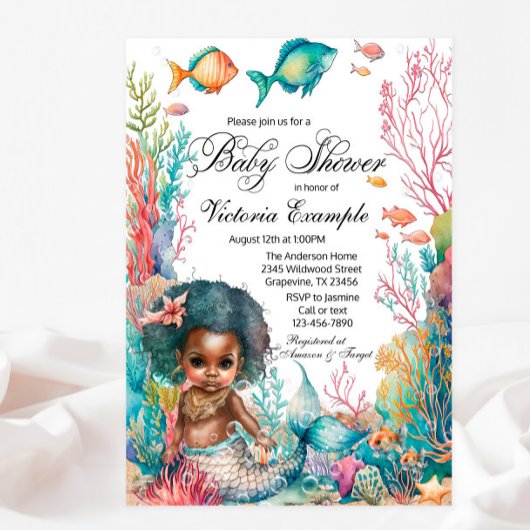 Afro Mermaid Baby Shower Einladung