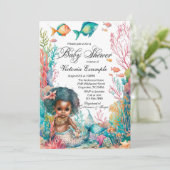 Afro Mermaid Baby Shower Einladung (Stehend Vorderseite)