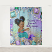 Afro Mermaid Babydusche Hintergrund Wandteppich (Vorderseite)