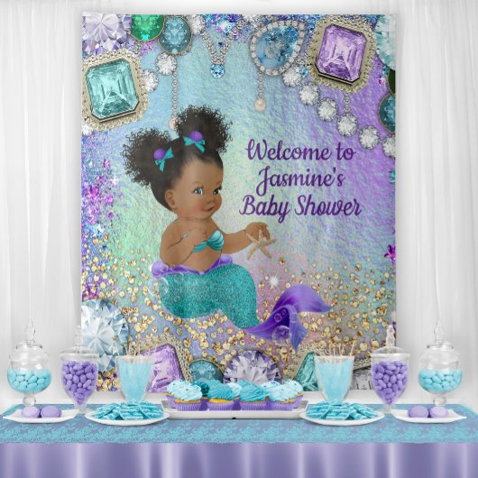 Afro Mermaid Babydusche Hintergrund Wandteppich