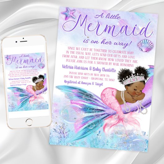 Afro Mermaid Long Distance Baby Dusche per Mail Einladung