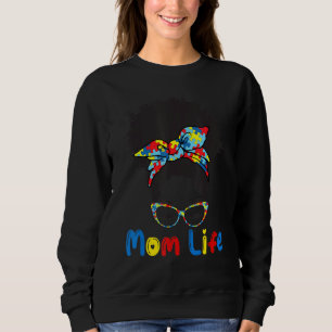 Afro Messy Bun Haare Mama Leben mit Autismus Puzzl Sweatshirt