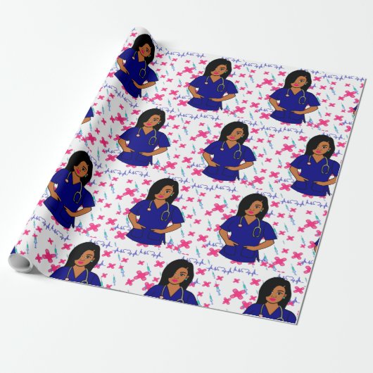 Afro Nurty Caregiver LPN RN Black Wrapping Paper Geschenkpapier (Ungerollt)
