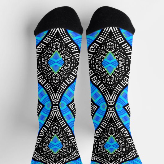 Afro Pop farbenfrohe schwarz-blaue Kente Socken (Oben)