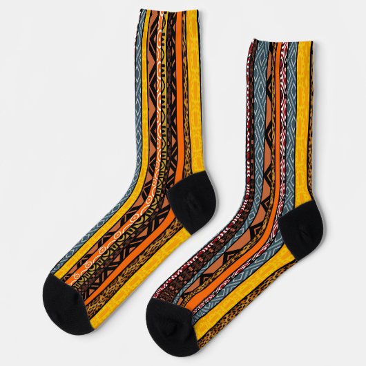 Afro Pop Modern Mudcloth Stripes Socks Socken (Linkes Detail)