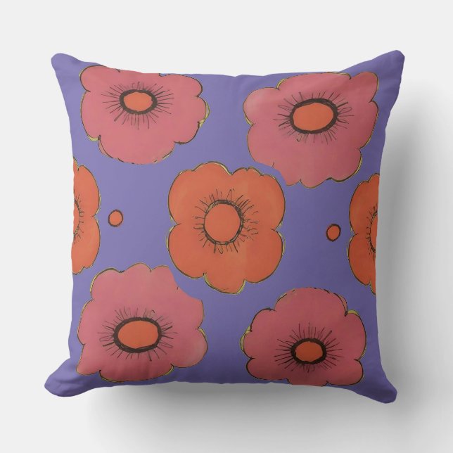 Afro Poppies Square Throw Kissen (Vorderseite)