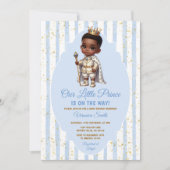 Afro Prince is on the way Blue Baby Shower Crown Einladung (Vorderseite)