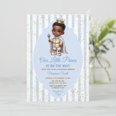Afro Prince is on the way Blue Baby Shower Crown Einladung (Stehend Vorderseite)