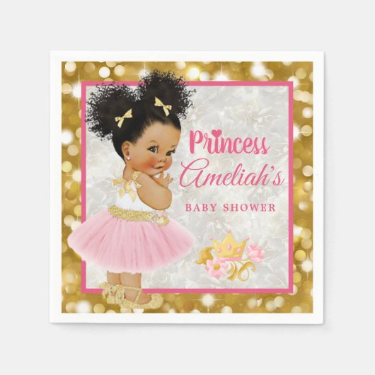 Afro Princess Ballerina Baby Girl Pink|Gold Extrav Serviette (Vorderseite)