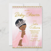 Afro Princess Pink Gold Baby Dusche Einladung (Vorderseite)