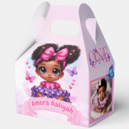 Afro Puff Baby Girl Butterfly Foto 1. Geburtstag Geschenkschachtel
