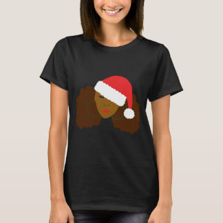 Afro Puff Black Woman Weihnachtsmannmütze Natural  T-Shirt