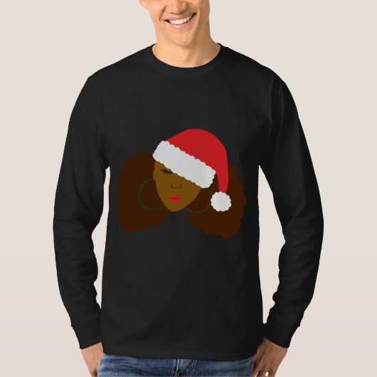 Afro Puff Black Woman Weihnachtsmannmütze Natural T-Shirt (Vorderseite)