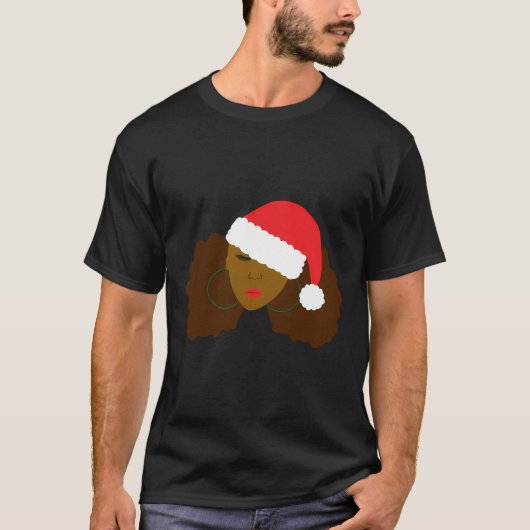 Afro Puff Girl Weihnachtsmannmütze Naturhaar Weihn T-Shirt (Vorderseite)