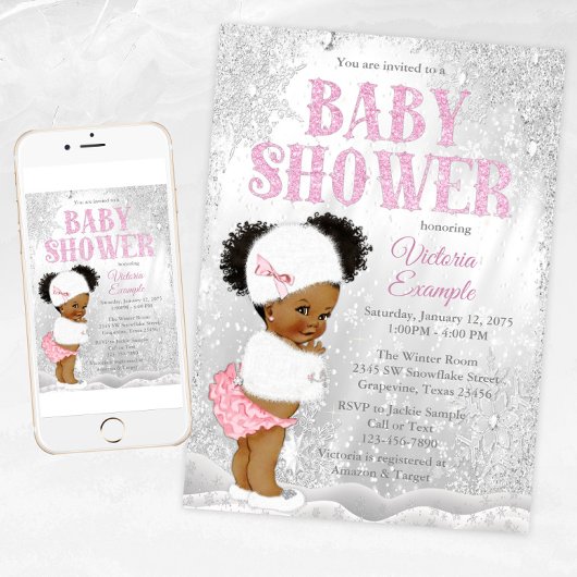 Afro Puff Girl Winter Wonderland Babydusche Einladung