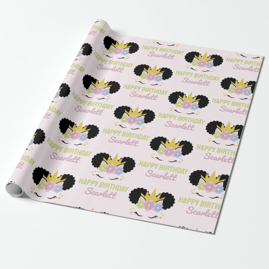 Afro Puff Unicorn Afro American Birthday Party Geschenkpapier (Ungerollt)