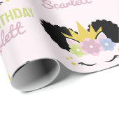 Afro Puff Unicorn Afro American Birthday Party Geschenkpapier (Rolleneckpunkt)