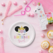 Afro Puff Unicorn Birthday Girl Pappteller (Party)