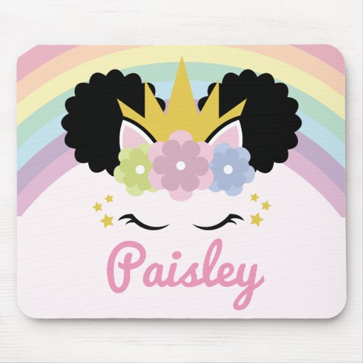 Afro Puff Unicorn Curly Hair Individuelle Name Mousepad (Vorne)