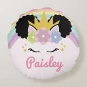 Afro Puff Unicorn Curly Hair Individuelle Name Rundes Kissen (Rückseite)