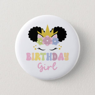 Afro Puff Unicorn Geburtstags Girl Party Outfit Button