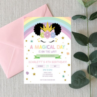 Afro Puff Unicorn und Rainbows Einladung zum Gebur