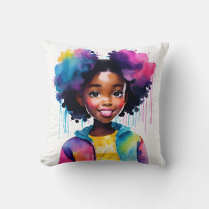 Afro Puffs Black Girl Rainbow Hair Kissen