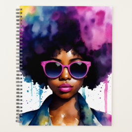 Afro Rainbow Hair Black Woman Sonnenbrille Art Planer
